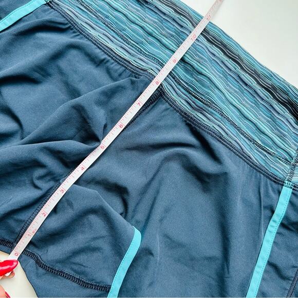 LULULEMON Navy Blue Aqua Contrast Mini Short Shorts Zip Workout Active Gym Run 6 - Picture 9 of 16